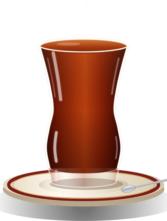 Ağzına kadar dolu ince belli çay bardağı, kırmızı yaldızlı tabağında.